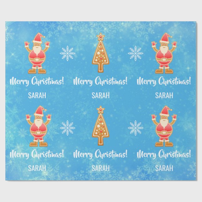 Christmas Tree Gingerbread Santa Snow Personalise  Wrapping Paper (Flat)