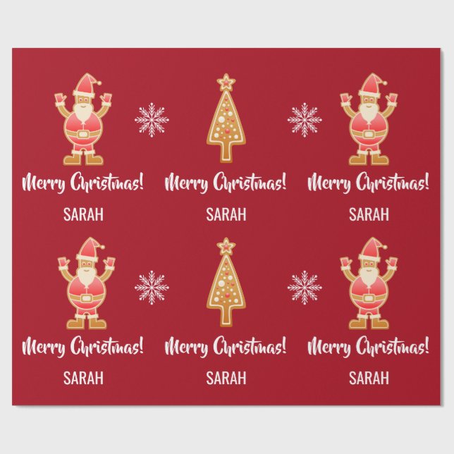 Christmas Tree Gingerbread Santa Snow Personalise  Wrapping Paper (Flat)