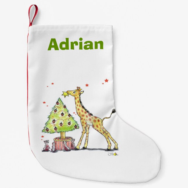 Christmas tree giraffe - add name small christmas stocking (Front)