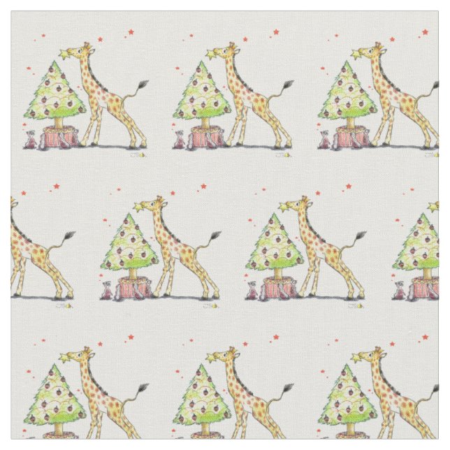 Christmas tree & giraffe - christmas party festive fabric (Close Up)