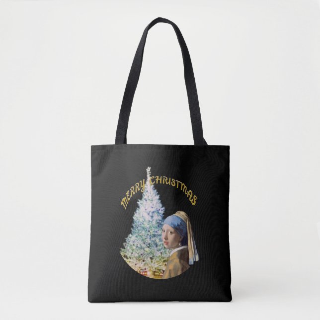 Christmas Tree, Girl with a Pearl Earring Tote Bag (Front)