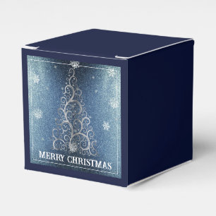 Christmas Tree Glitter and Snowflakes   Blue Favour Box