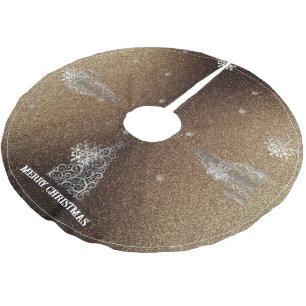 Christmas Tree Glitter and Snowflakes   Gold Brushed Polyester Tree Skirt