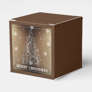 Christmas Tree Glitter and Snowflakes Gold Favour Box