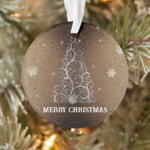 Christmas Tree Glitter and Snowflakes   Gold Ornament