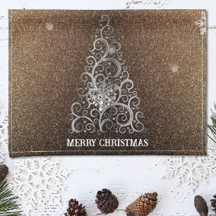 Christmas Tree Glitter and Snowflakes   Gold Tea Towel