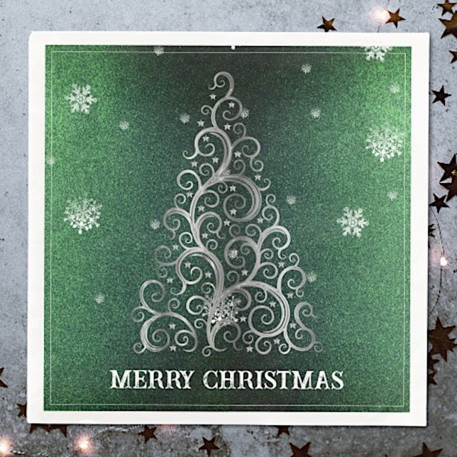 Christmas Tree Glitter and Snowflakes | Green Napkin (Green Christmas Tree Glitter and Snowflakes Napkins)