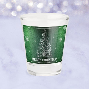Christmas Tree Glitter and Snowflakes Green Shot Glass