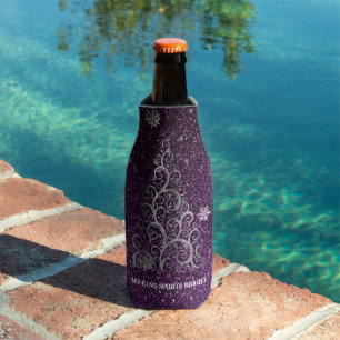 Christmas Tree Glitter and Snowflakes   Magenta Bottle Cooler