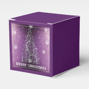 Christmas Tree Glitter and Snowflakes Magenta Favour Box
