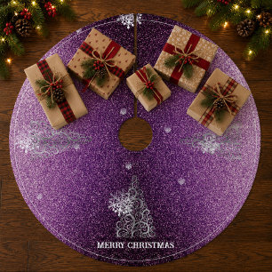 Christmas Tree Glitter and Snowflakes   Magenta Fleece Tree Skirt