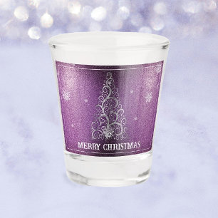 Christmas Tree Glitter and Snowflakes   Magenta Shot Glass