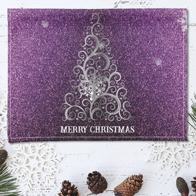 Christmas Tree Glitter and Snowflakes | Magenta Tea Towel (Magenta Christmas Tree Glitter and Snowflakes Kitchen Towel)