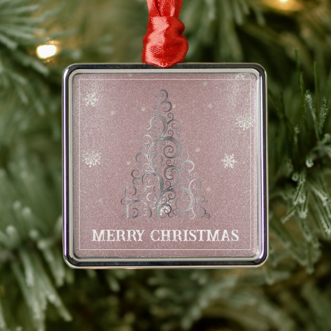 Christmas Tree Glitter and Snowflakes | Pink Metal Tree Decoration (Tree)