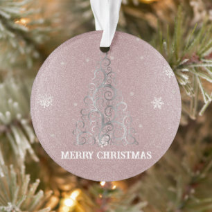 Christmas Tree Glitter and Snowflakes Pink Ornament