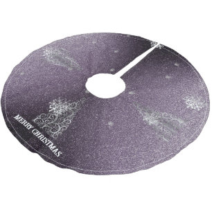 Christmas Tree Glitter and Snowflakes   Purple Brushed Polyester Tree Skirt