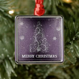 Christmas Tree Glitter and Snowflakes   Purple Metal Tree Decoration