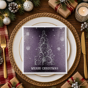 Christmas Tree Glitter and Snowflakes   Purple Napkin