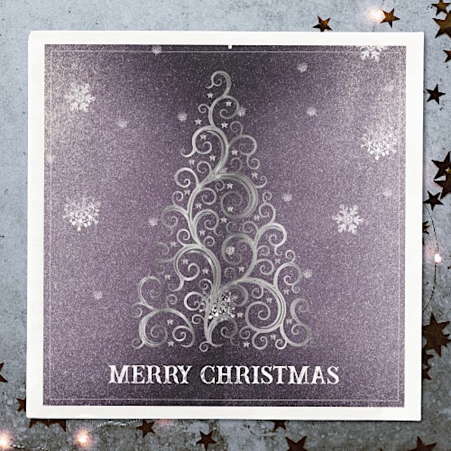 Christmas Tree Glitter and Snowflakes | Purple Napkin (Purple Christmas Tree Glitter and Snowflakes Napkins)