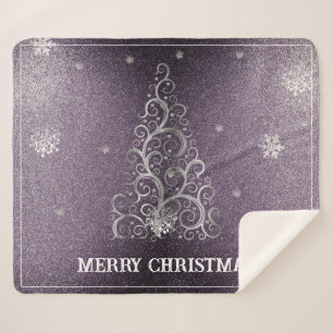 Christmas Tree Glitter and Snowflakes   Purple Sherpa Blanket