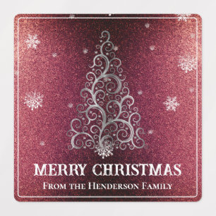 Christmas Tree Glitter and Snowflakes   Red
