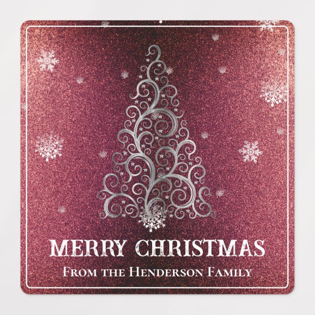 Christmas Tree Glitter and Snowflakes | Red (Design 1)