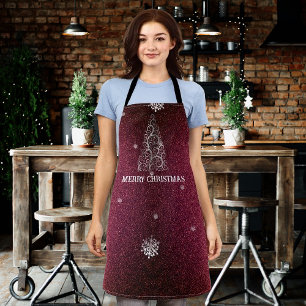 Christmas Tree Glitter and Snowflakes   Red Apron