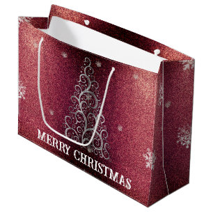 Christmas Tree Glitter and Snowflakes   Red Large Gift Bag