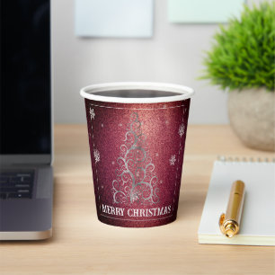 Christmas Tree Glitter and Snowflakes   Red Paper Cups