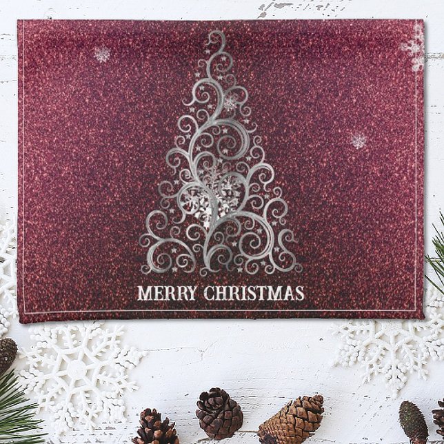 Christmas Tree Glitter and Snowflakes | Red Tea Towel (Red Christmas Tree Glitter and Snowflakes Kitchen Towel)