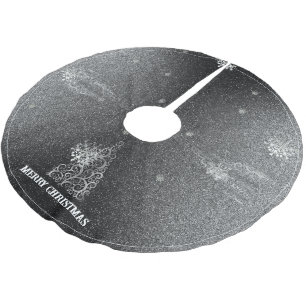 Christmas Tree Glitter and Snowflakes   Silver Brushed Polyester Tree Skirt