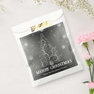 Christmas Tree Glitter and Snowflakes   Silver Favour Bags