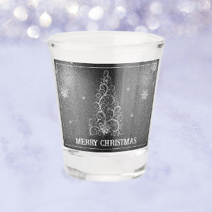Christmas Tree Glitter and Snowflakes   Silver Shot Glass