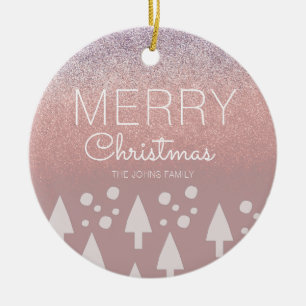 Christmas Tree Glitter Pink Snow Ceramic Tree Decoration