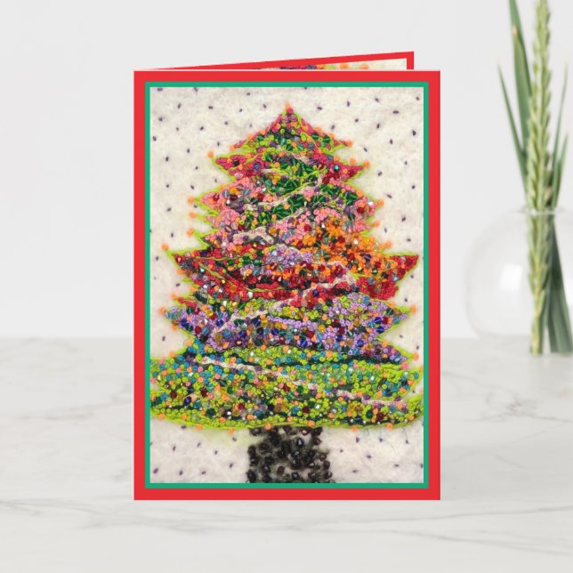 Christmas Tree glitter sparkle red green beads Card (Front)