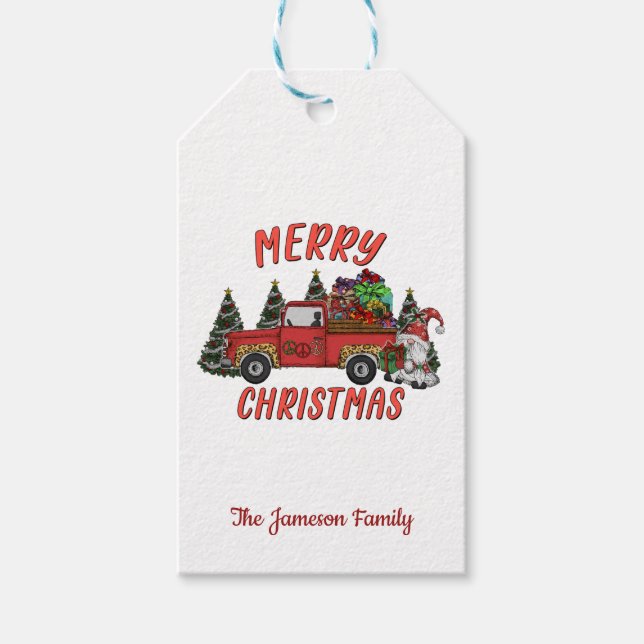 Christmas Tree Gnome Truck Gift Tags (Front)
