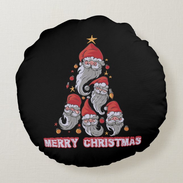 Christmas Tree Gnomes Santa Hat Round Cushion (Back)