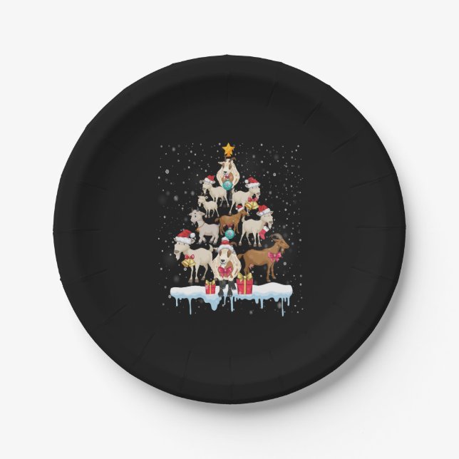 Christmas Tree Goats T Shirt Paper Plate (Front)