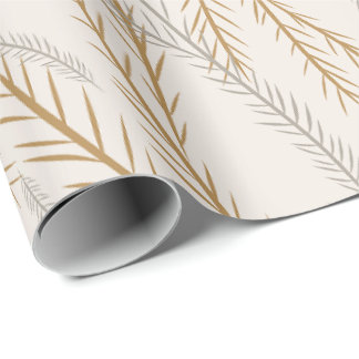 Christmas Tree Gold and SIlver Branches Pattern Wrapping Paper