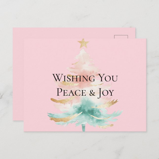 Christmas Tree Gold Blush Pink Mint Peace Joy Postcard (Front/Back)