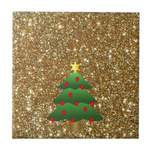 Christmas Tree gold Glitter Tile