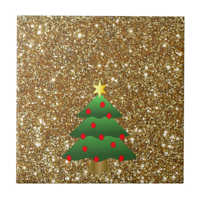 Christmas Tree gold Glitter Tile (Front)