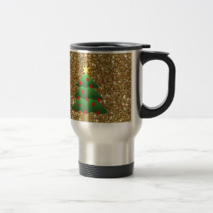 Christmas Tree gold Glitter Travel Mug