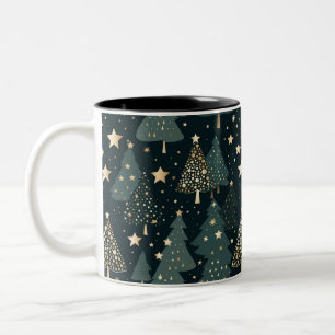 Christmas Tree Gold Green Pattern Decor Two-Tone Coffee Mug