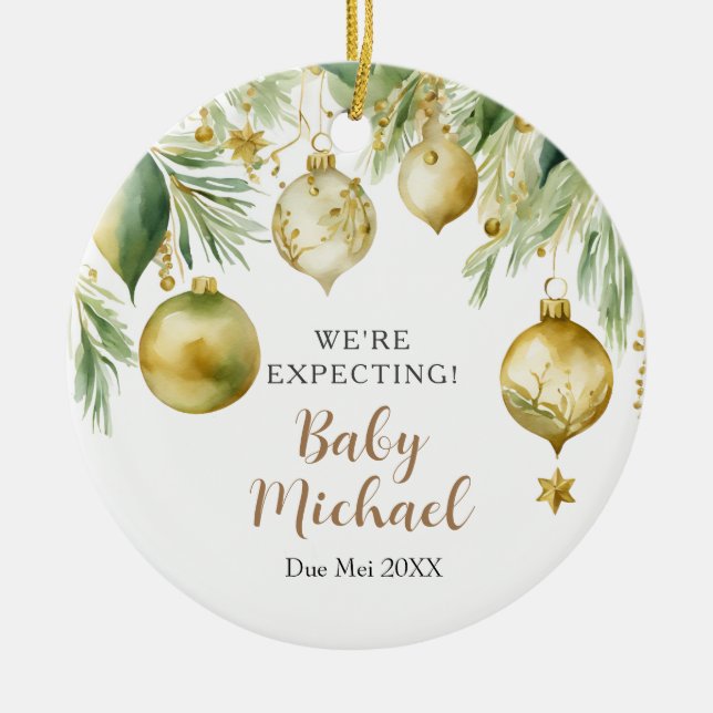 Christmas Tree Gold Ornaments We're Expecting (Front)