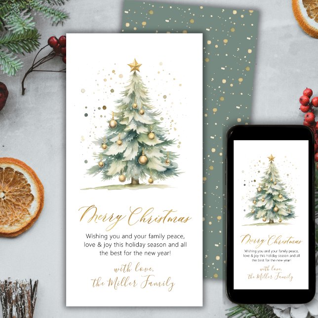 Christmas Tree Gold Script Non Photo Christmas Holiday Card (Creator Uploaded)