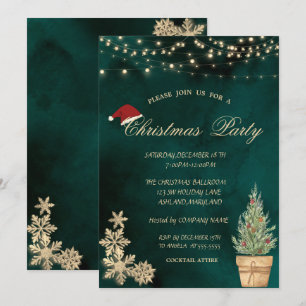 Christmas Tree,Gold Snowflakes Christmas Party Invitation