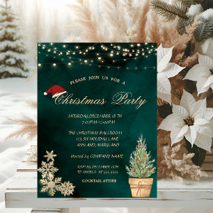 Christmas Tree,Gold Snowflakes Christmas Party Invitation