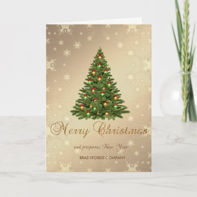 Christmas Tree,Gold Snowflakes ,Corporate Greeting Holiday Card (Front)