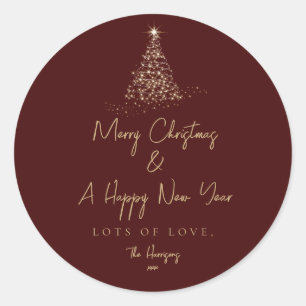 Christmas Tree Gold Sparkle Simple Holiday Classic Round Sticker